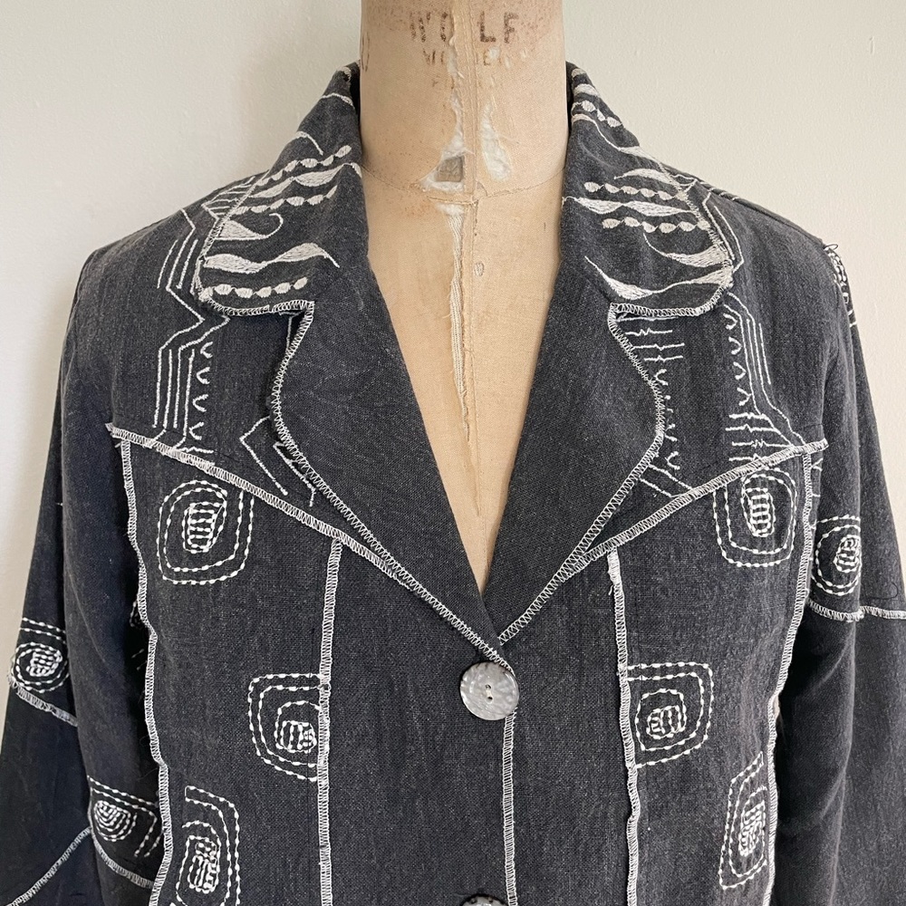 Parsley & Sage jacket blazer grey white embroidery medium - Picture 3 of 5